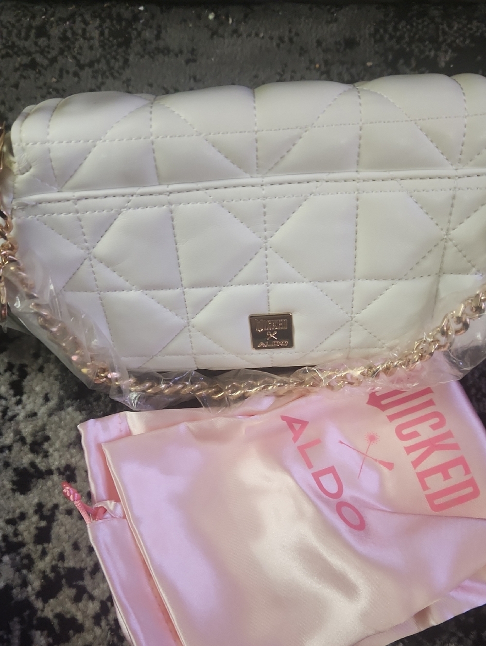 Small Aldo White Quilted Shoulder Bag with Gold Butterfly Accents - Picture 4 of 5